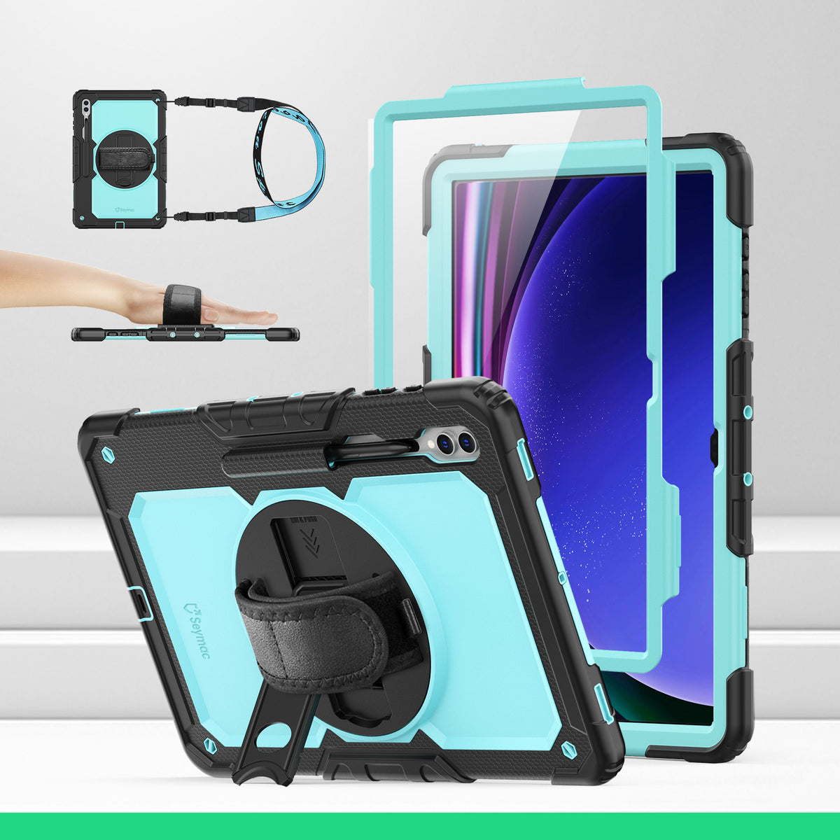 Samsung Galaxy Tab S10/S9/S8 Ultra 14.6-Inch rugged case with hand strap, SkyBlue