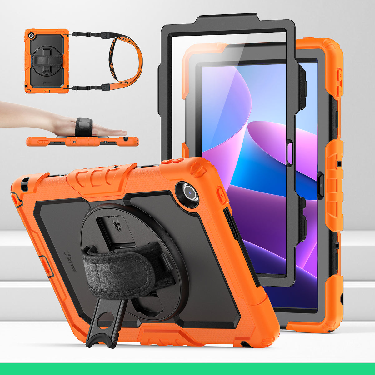 Lenovo Tab M10 10.1-Inch (2025) rugged case with hand strap, Orange