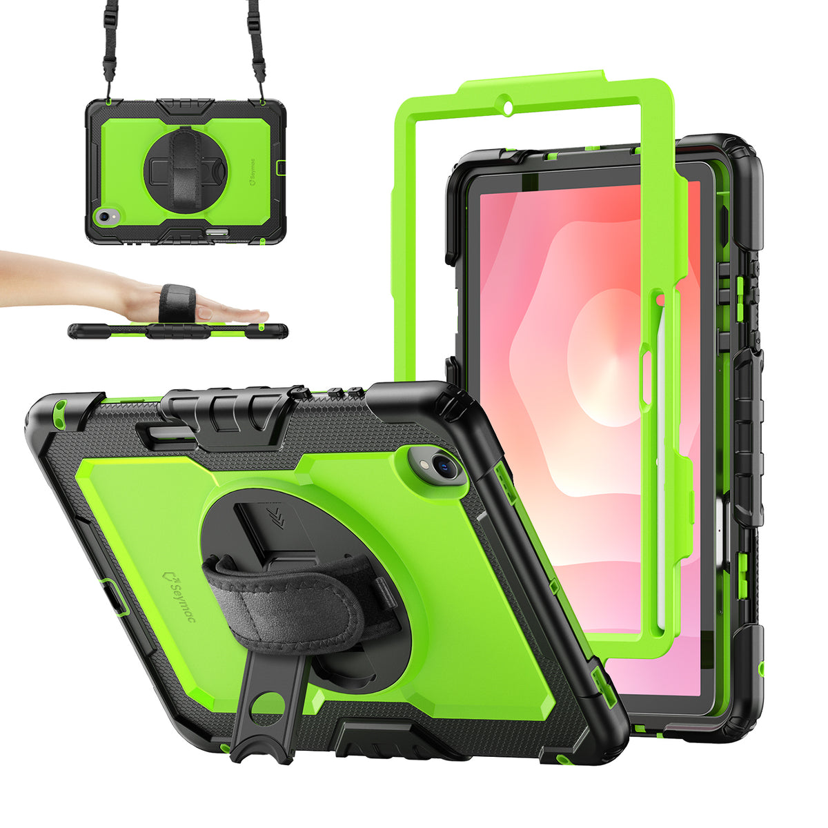 Samsung Galaxy Tab S11 11-Inch rugged case with hand strap, Lime Green