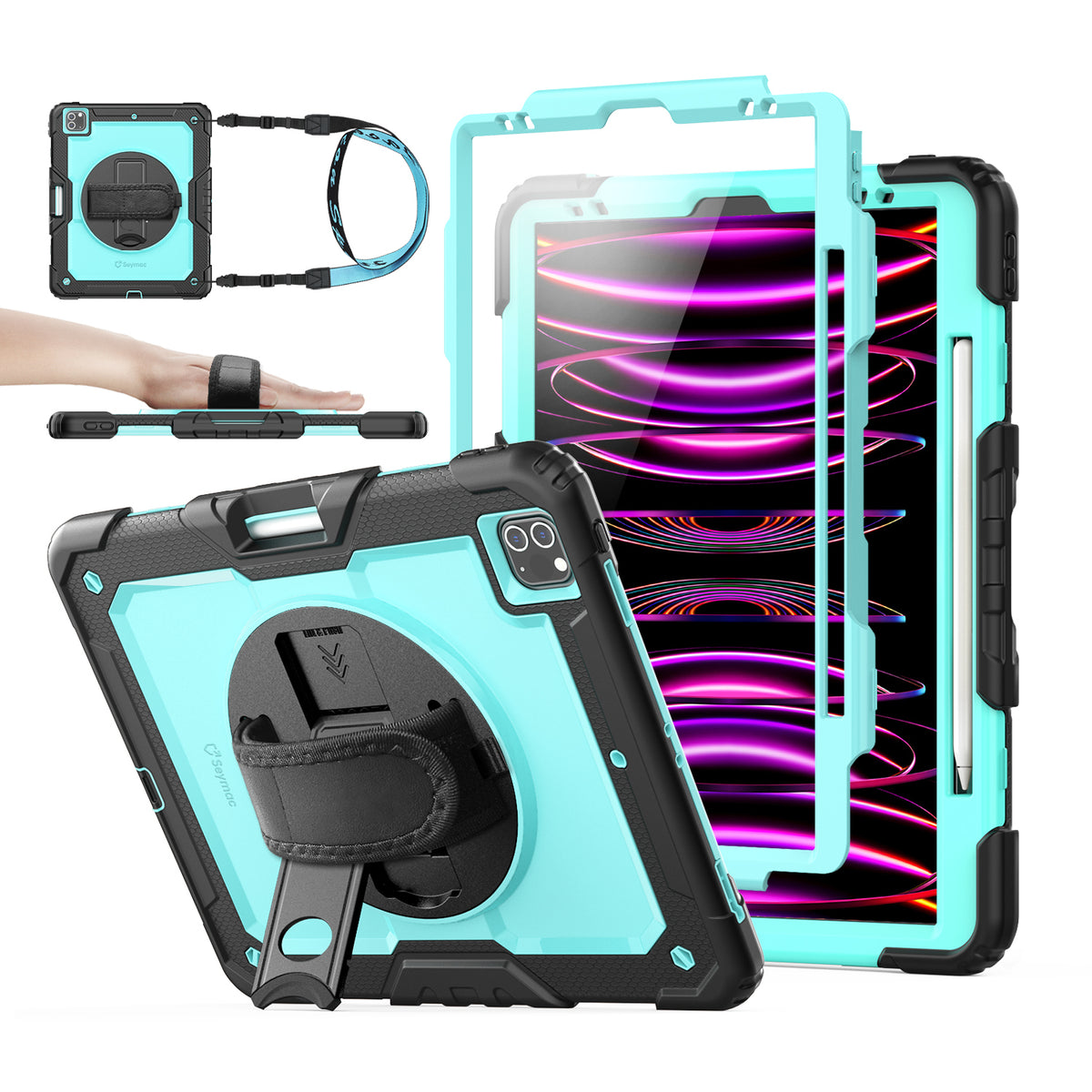 iPad Pro 12.9 Inch (3rd/4th/5th/6th Gen) rugged case with hand strap, SkyBlue