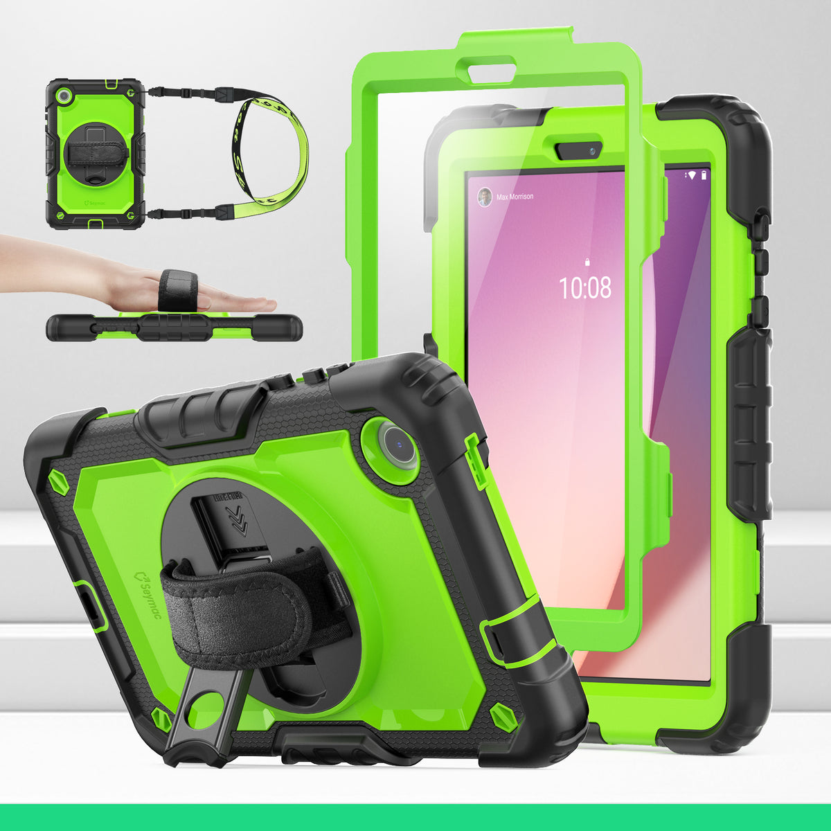 Lenovo Tab M8 (4th Gen) 8-Inch rugged case with hand strap, Lime Green