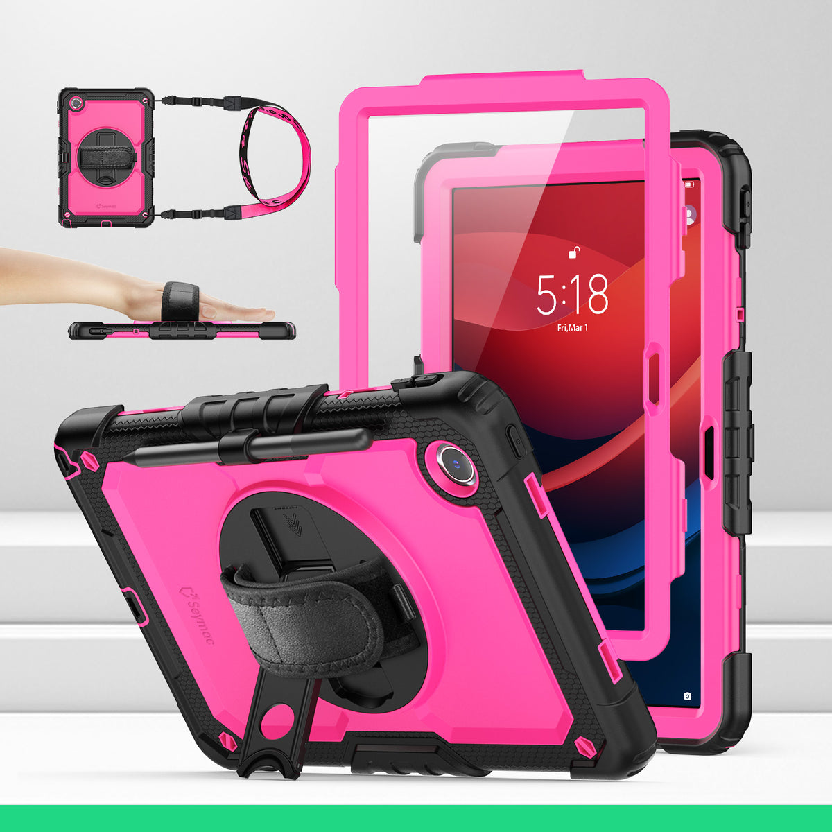 Lenovo Tab M11/K11/Idea Tab 11-Inch rugged case with hand strap, DeepPink