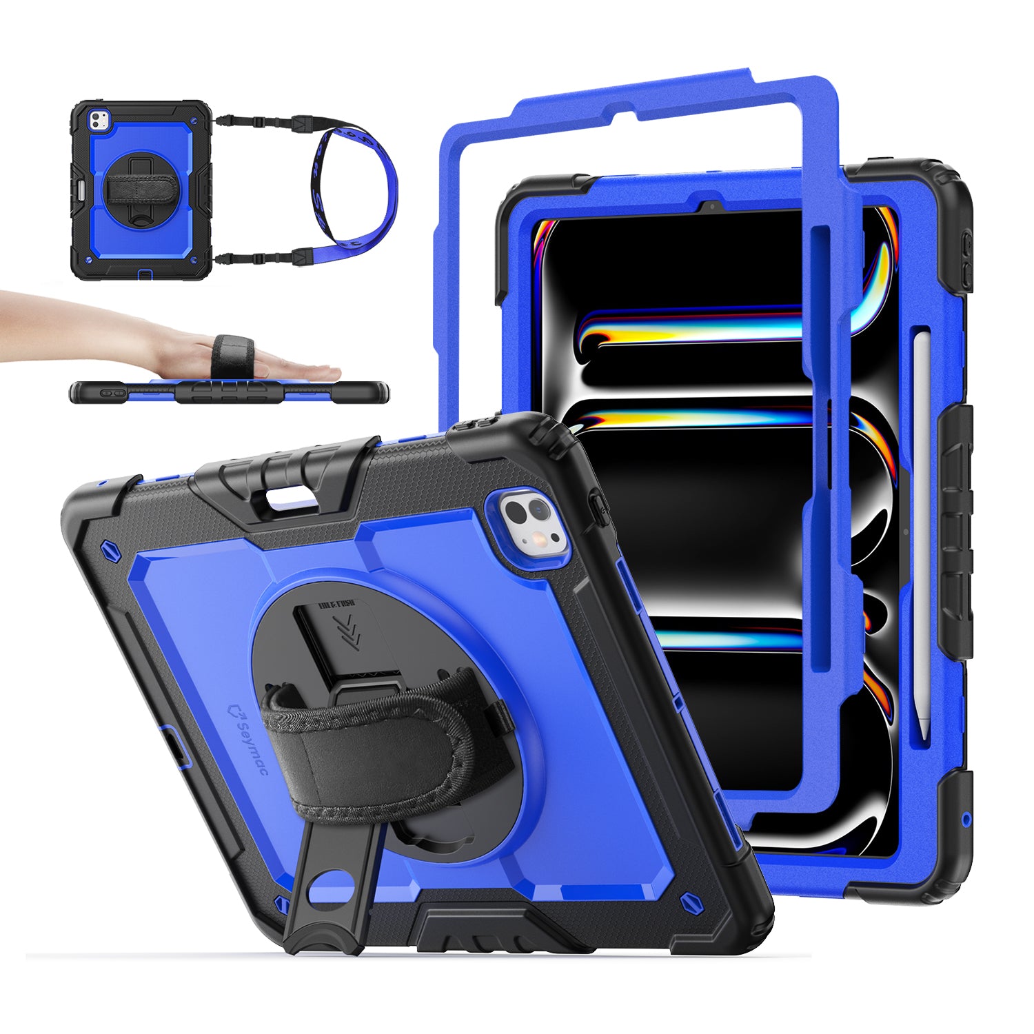 iPad Pro 13 Inch (M5/M4) Rugged Case with Adjustable Hand Strap