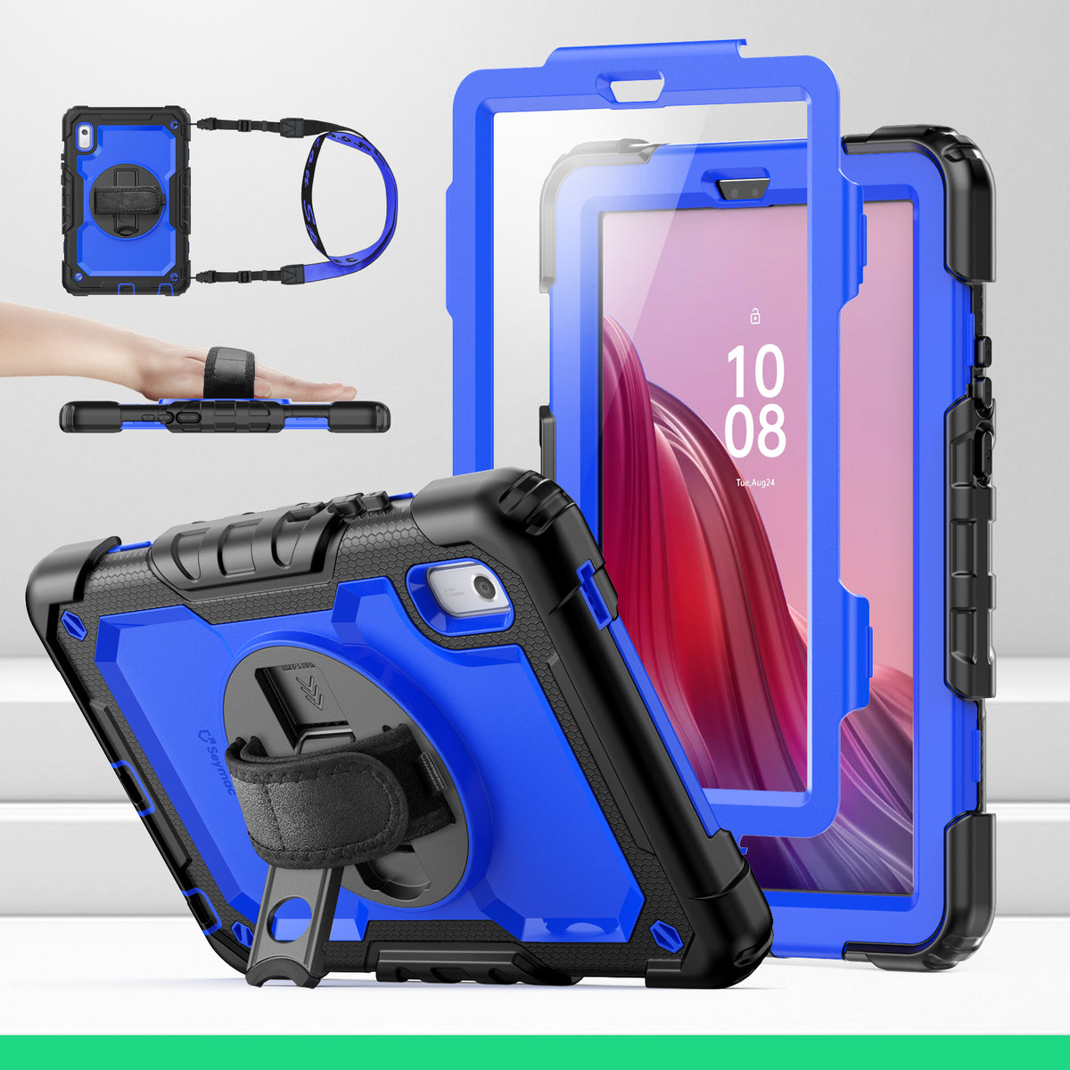 Lenovo Tab M9 9-Inch (2023) rugged case with hand strap, Blue