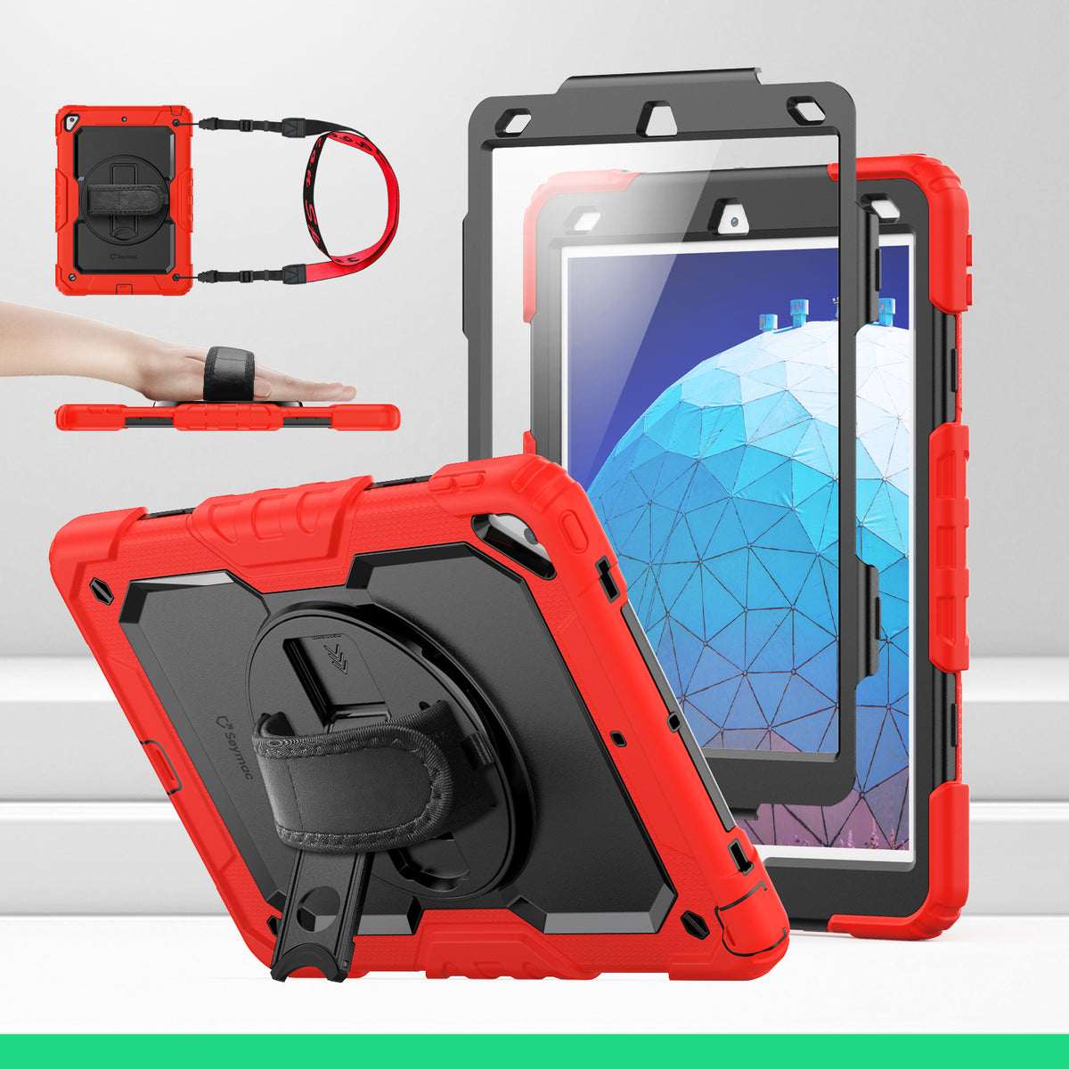 iPad Air (3rd Gen) 10.5-Inch rugged case with hand strap, Red