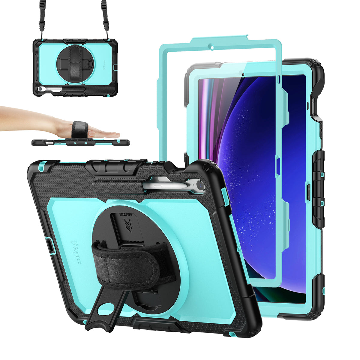 Samsung Galaxy Tab S10 FE+ 13.1-Inch rugged case with hand strap, SkyBlue