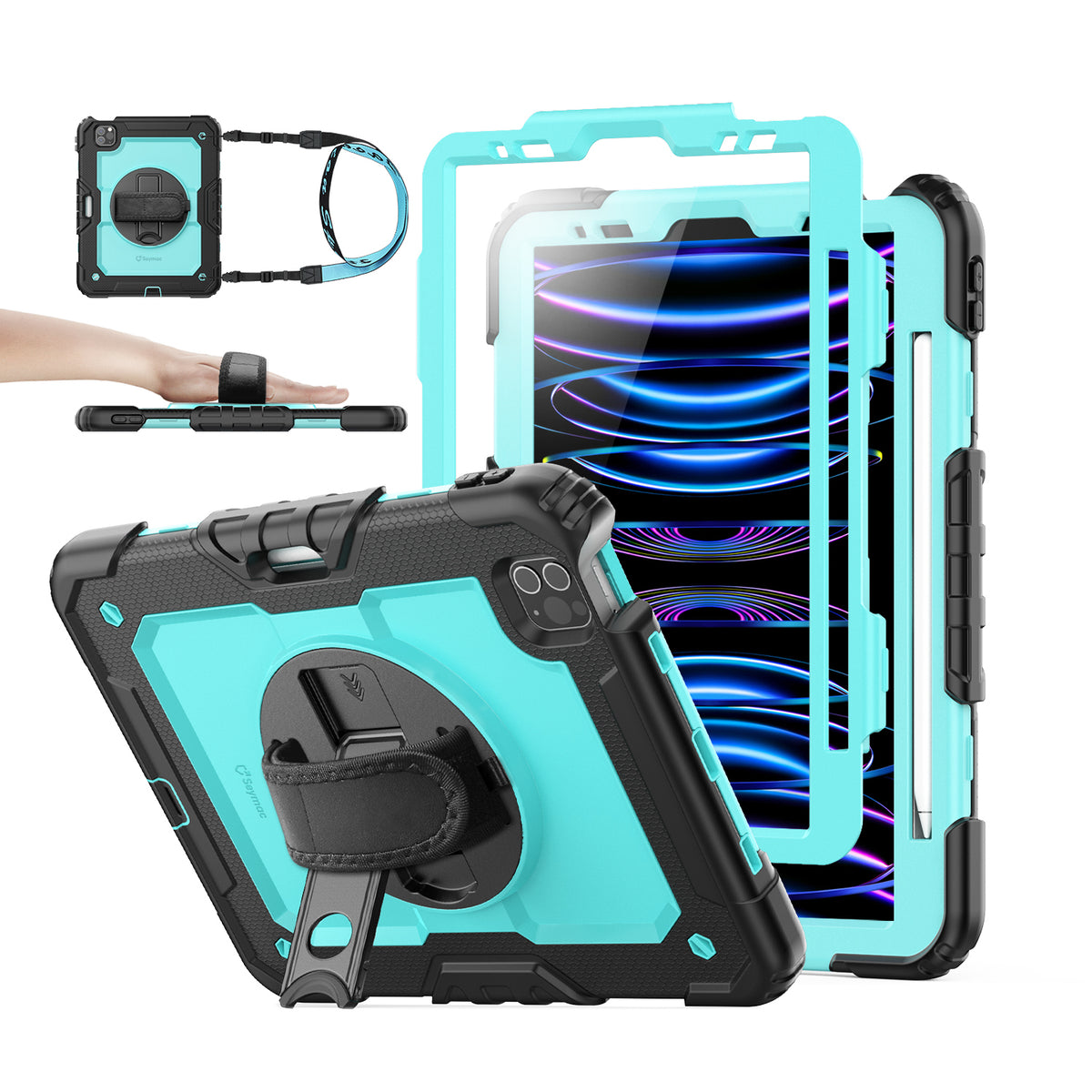 iPad Pro 11" (4th/3rd/2nd/1st Gen) rugged case with hand strap, SkyBlue