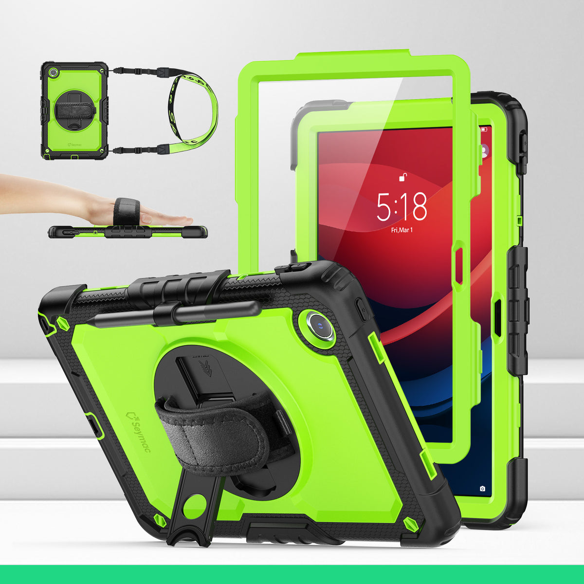 Lenovo Tab M11/K11/Idea Tab 11-Inch rugged case with hand strap, Lime Green