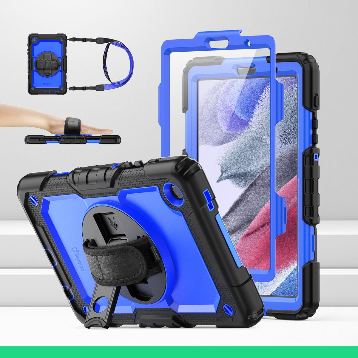Samsung Galaxy Tab A7 Lite 8.7-Inch rugged case with hand strap, Blue