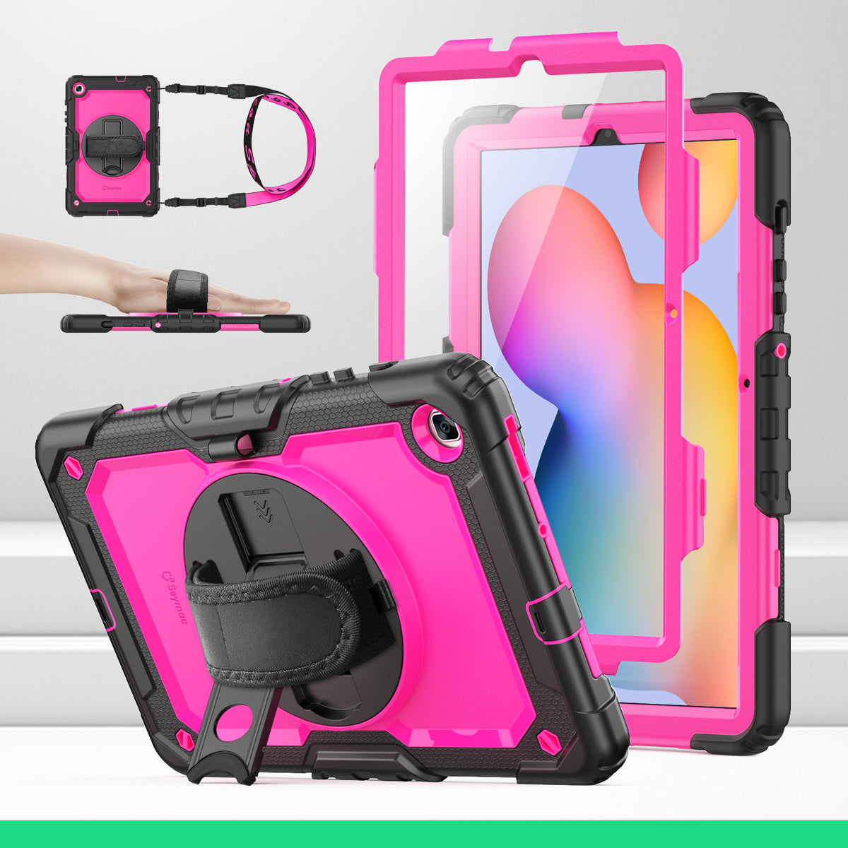 Samsung Galaxy Tab S6 Lite 10.4 Inch rugged case with hand strap, DeepPink