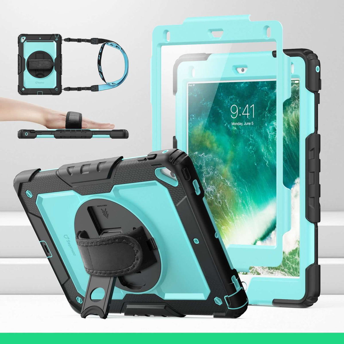 iPad Air (2nd Gen) 9.7-Inch rugged case with hand strap, SkyBlue