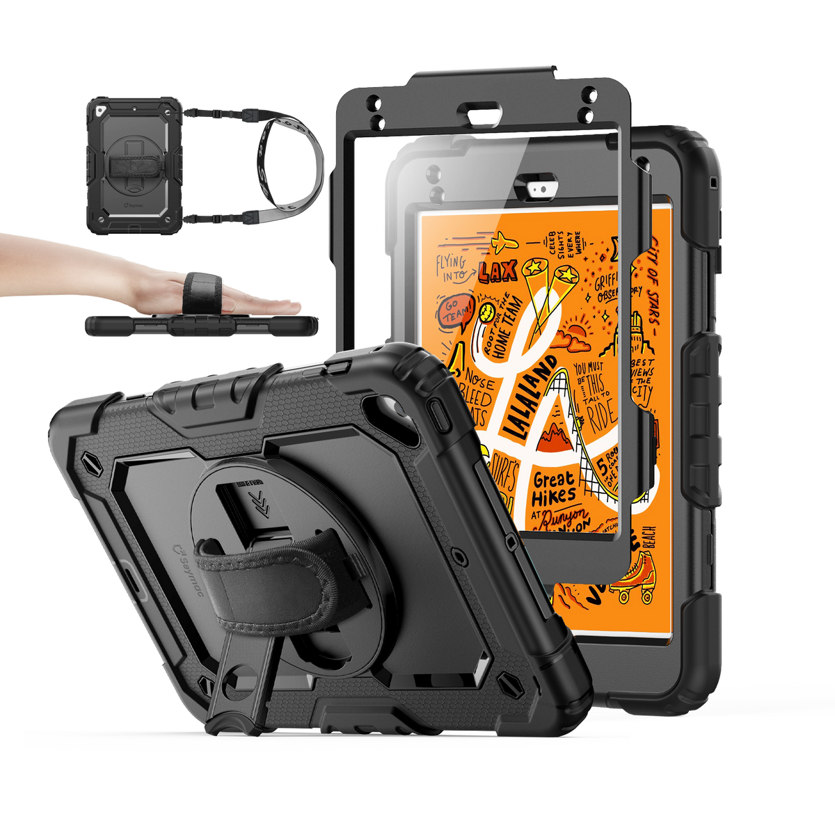 iPad Mini (4th/5th Gen) 7.9-Inch rugged case with hand strap, black