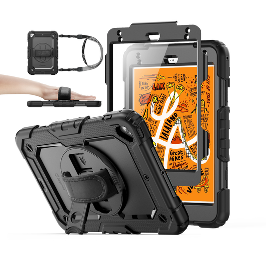 iPad Mini (4th/5th Gen) 7.9-Inch rugged case with hand strap, black