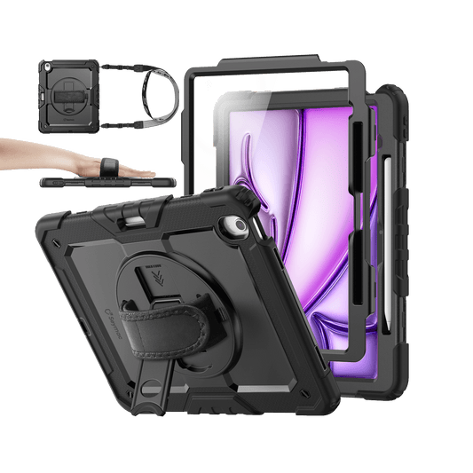 iPad Air 13-Inch (M4/M2/M3) rugged case with hand strap, black