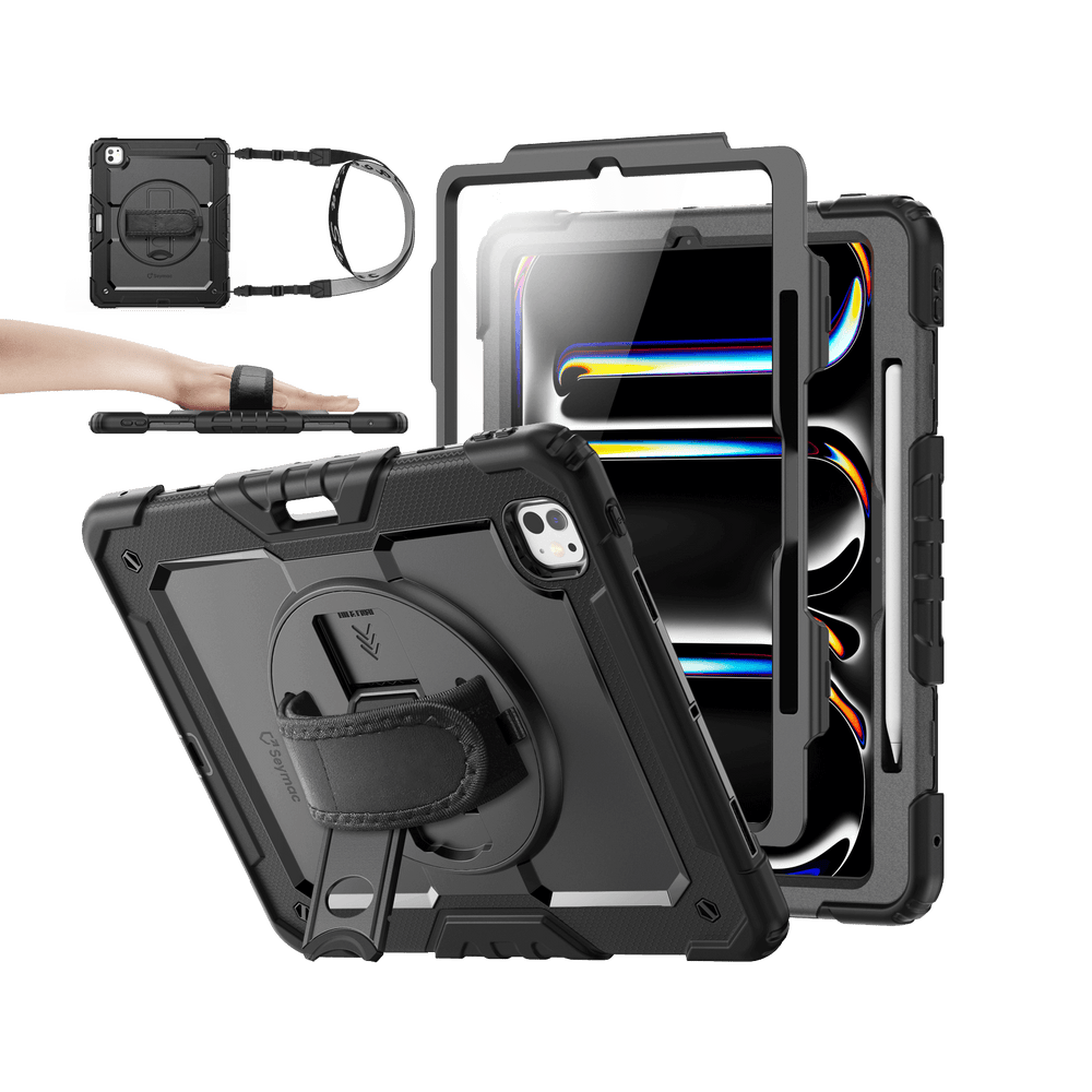 iPad Pro 13 Inch (M5/M4) Rugged Case with Adjustable Hand Strap