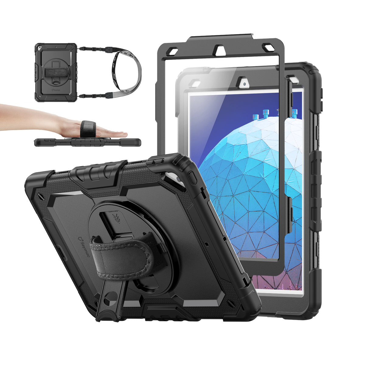 iPad Air (3rd Gen) 10.5-Inch rugged case with hand strap, black
