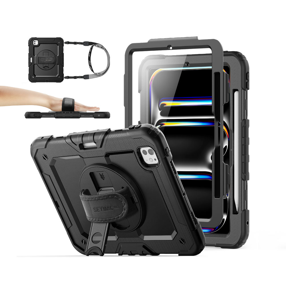 iPad Pro 11 Inch (M5/M4) Rugged Case with Adjustable Hand Strap