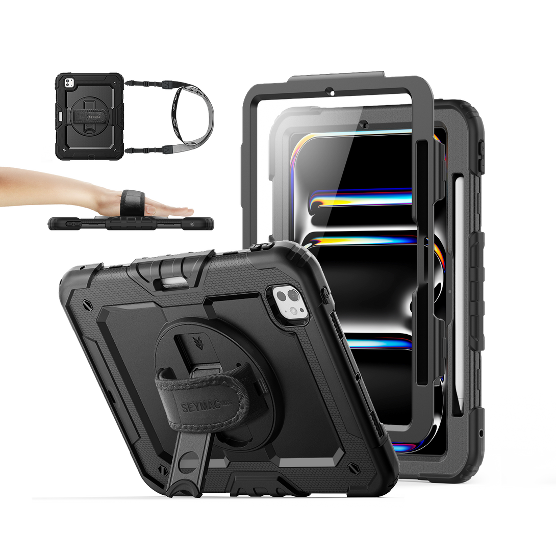 iPad Pro 11 Inch (M5/M4) Rugged Case with Adjustable Hand Strap