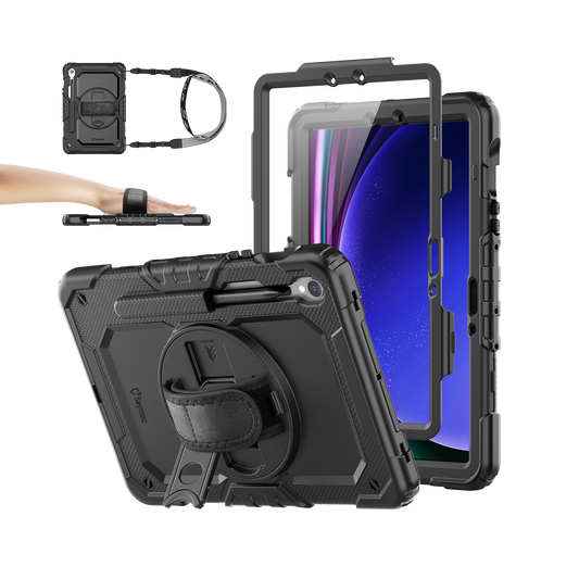 Samsung Galaxy Tab S10 Lite/S10 FE/S9 FE/S9 10.9/11 Inch rugged case with hand strap, black