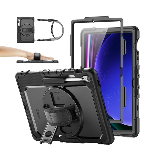 Samsung Galaxy Tab S10 FE+ 13.1-Inch rugged case with hand strap, black