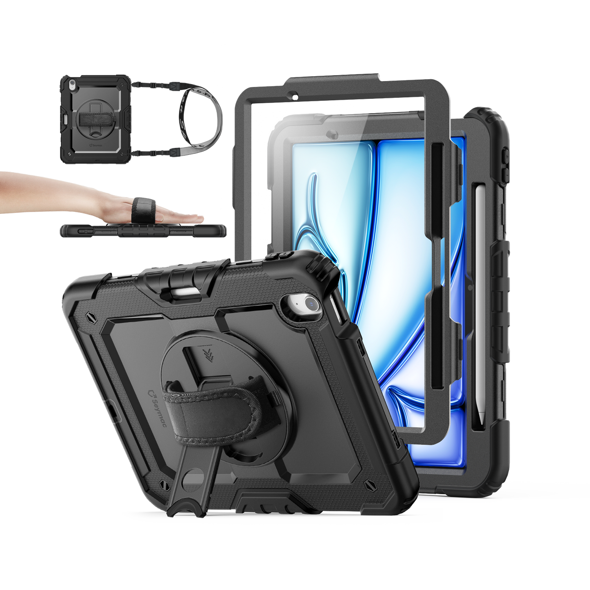 iPad Air 11-Inch (M4/M2/M3) rugged case with hand strap, black
