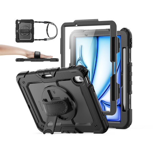 iPad Air 11-Inch (M4/M2/M3) rugged case with hand strap, black