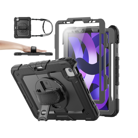 iPad Air (4th/5th Gen) 10.9-Inch rugged case with hand strap, black