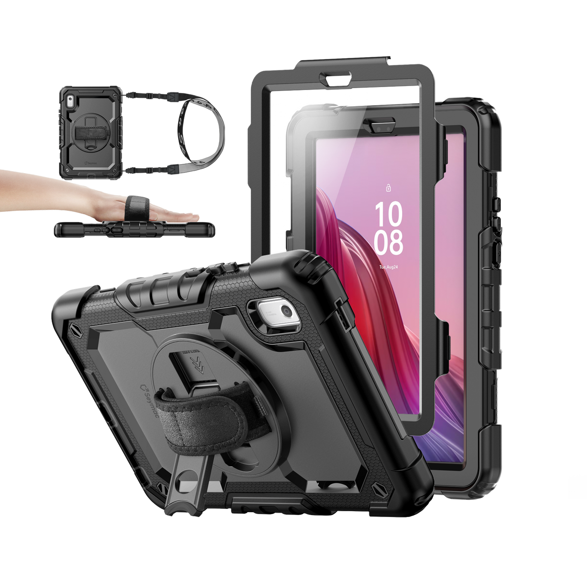Lenovo Tab M9 9-Inch (2023) rugged case with hand strap, black