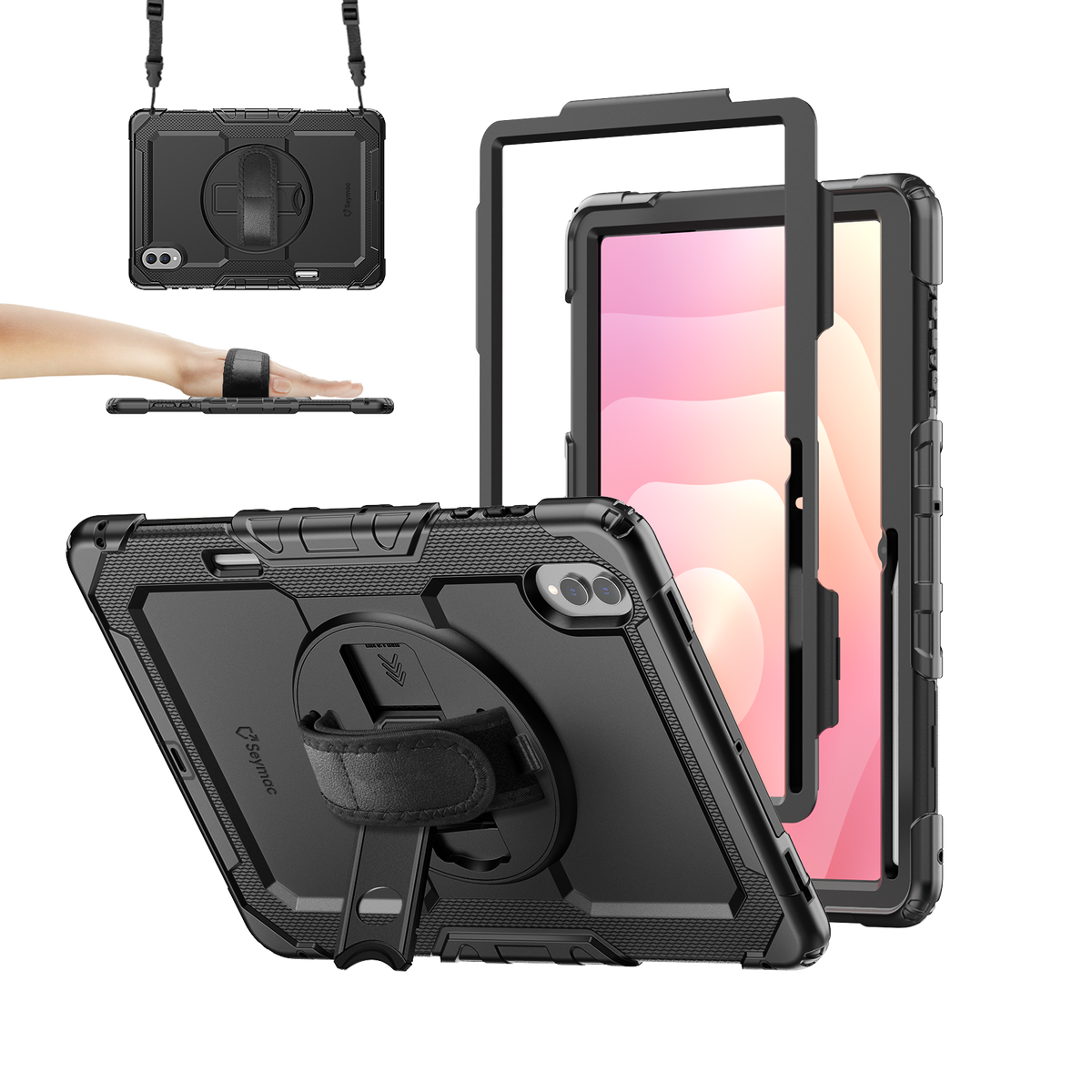 Samsung Galaxy Tab S11 Ultra 14.6-Inch rugged case with hand strap, black