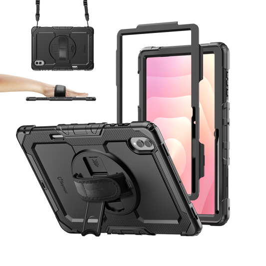 Samsung Galaxy Tab S11 Ultra 14.6-Inch rugged case with hand strap, black