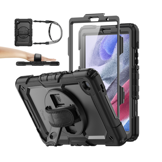 Samsung Galaxy Tab A7 Lite 8.7-Inch rugged case with hand strap, black