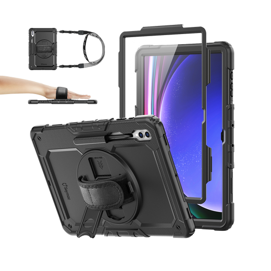 Samsung Galaxy Tab S10/S9/S8 Ultra 14.6-Inch rugged case with hand strap, black