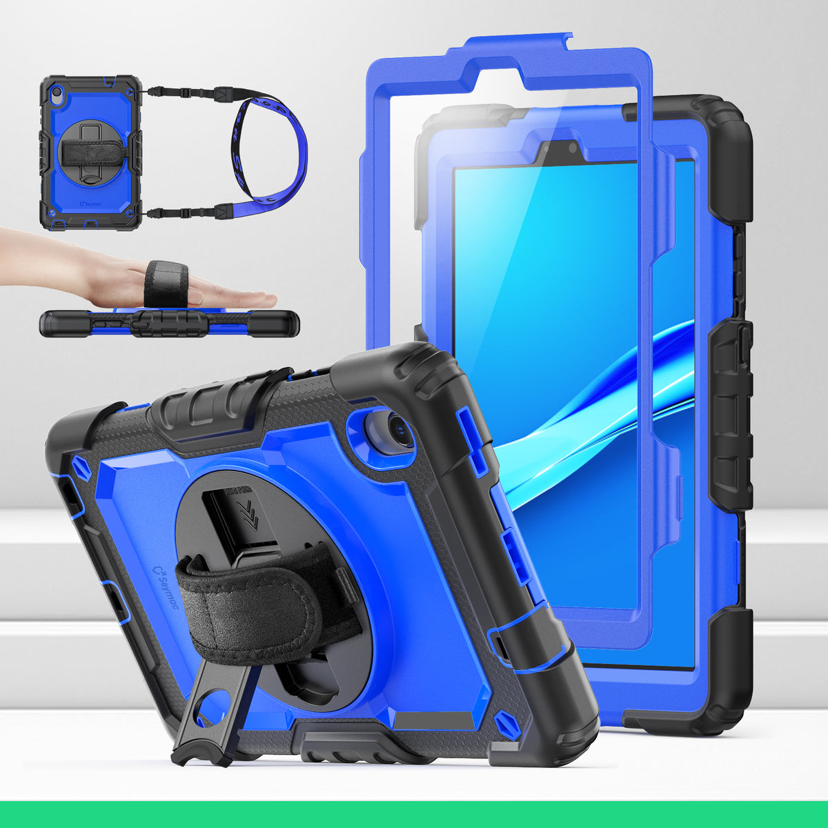 Lenovo Tab M8 (2nd/3rd) 8-Inch rugged case with hand strap, Blue