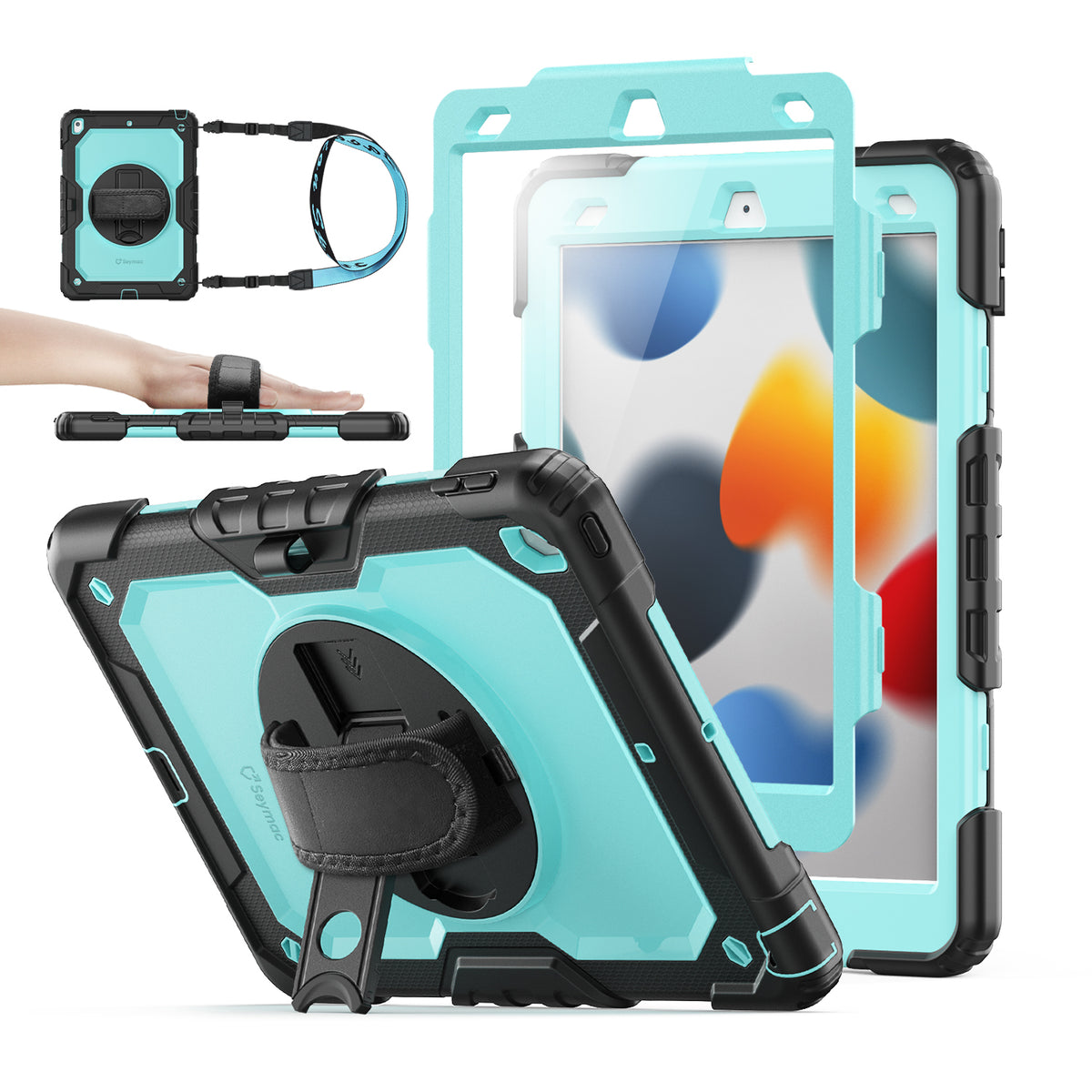 iPad 10.2 Inch 7th/8th/9th Gen rugged case with hand strap, SkyBlue