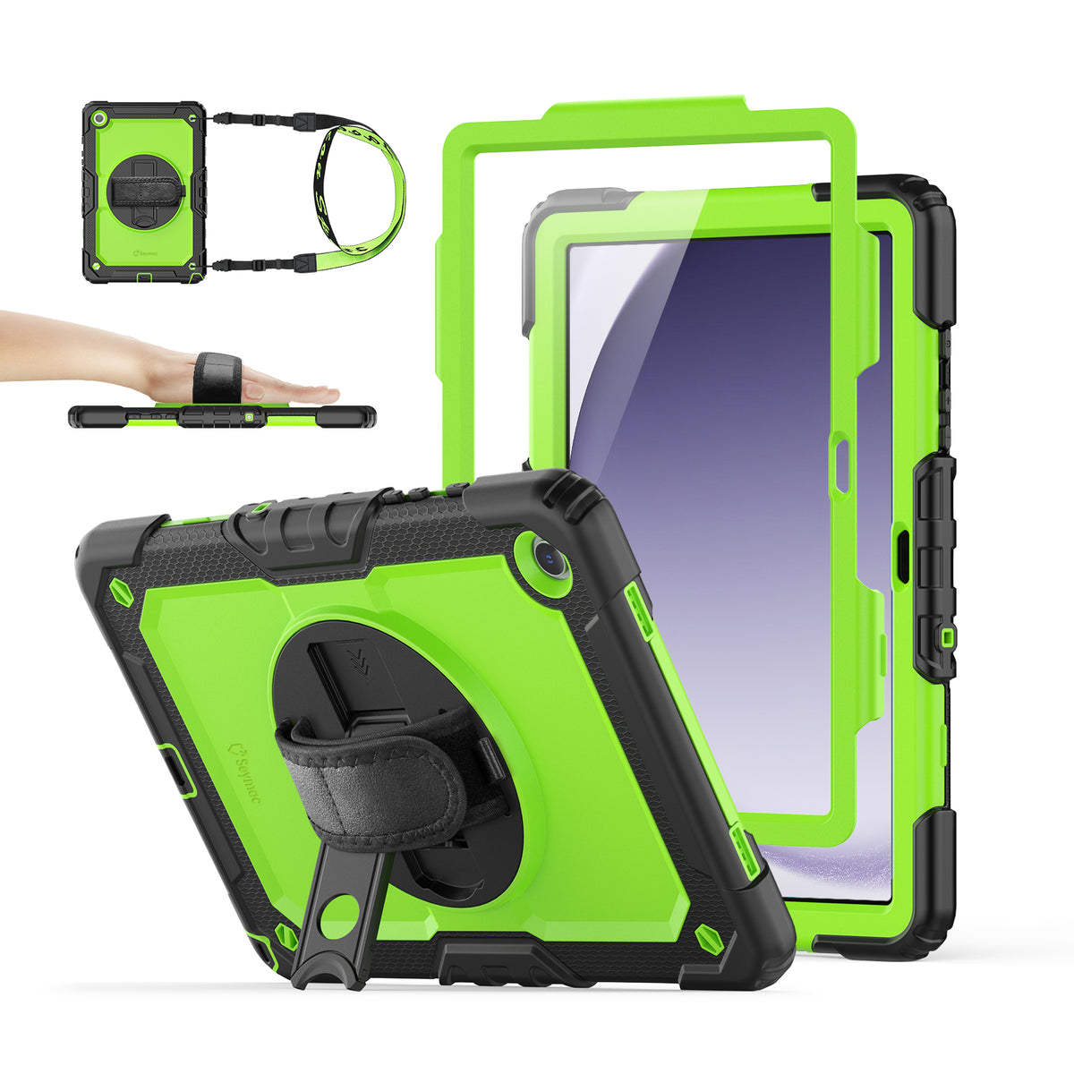 Samsung Galaxy Tab A11+ rugged case with hand strap, Lime Green