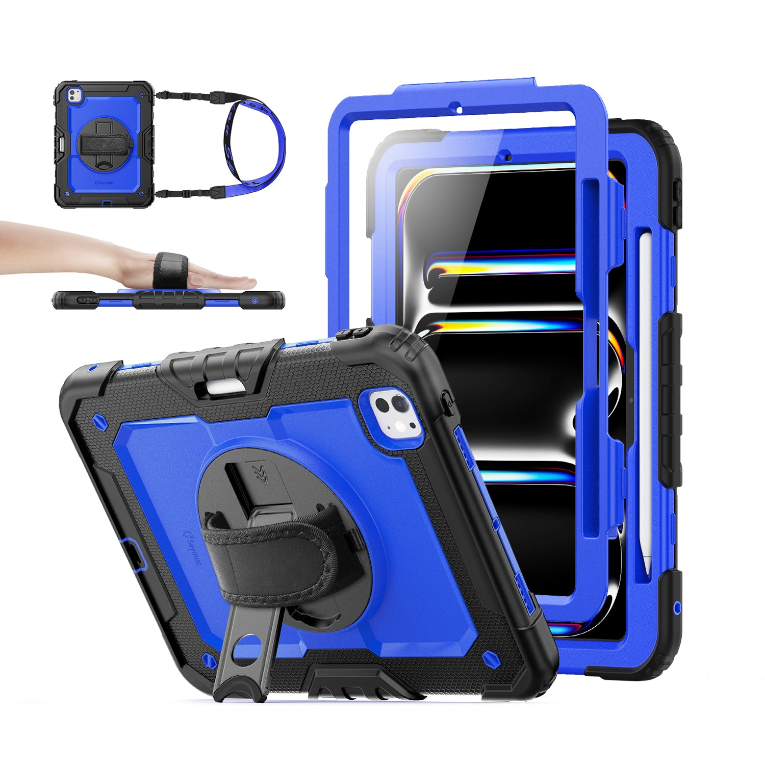 iPad Pro 11 Inch (M5/M4) Rugged Case with Adjustable Hand Strap