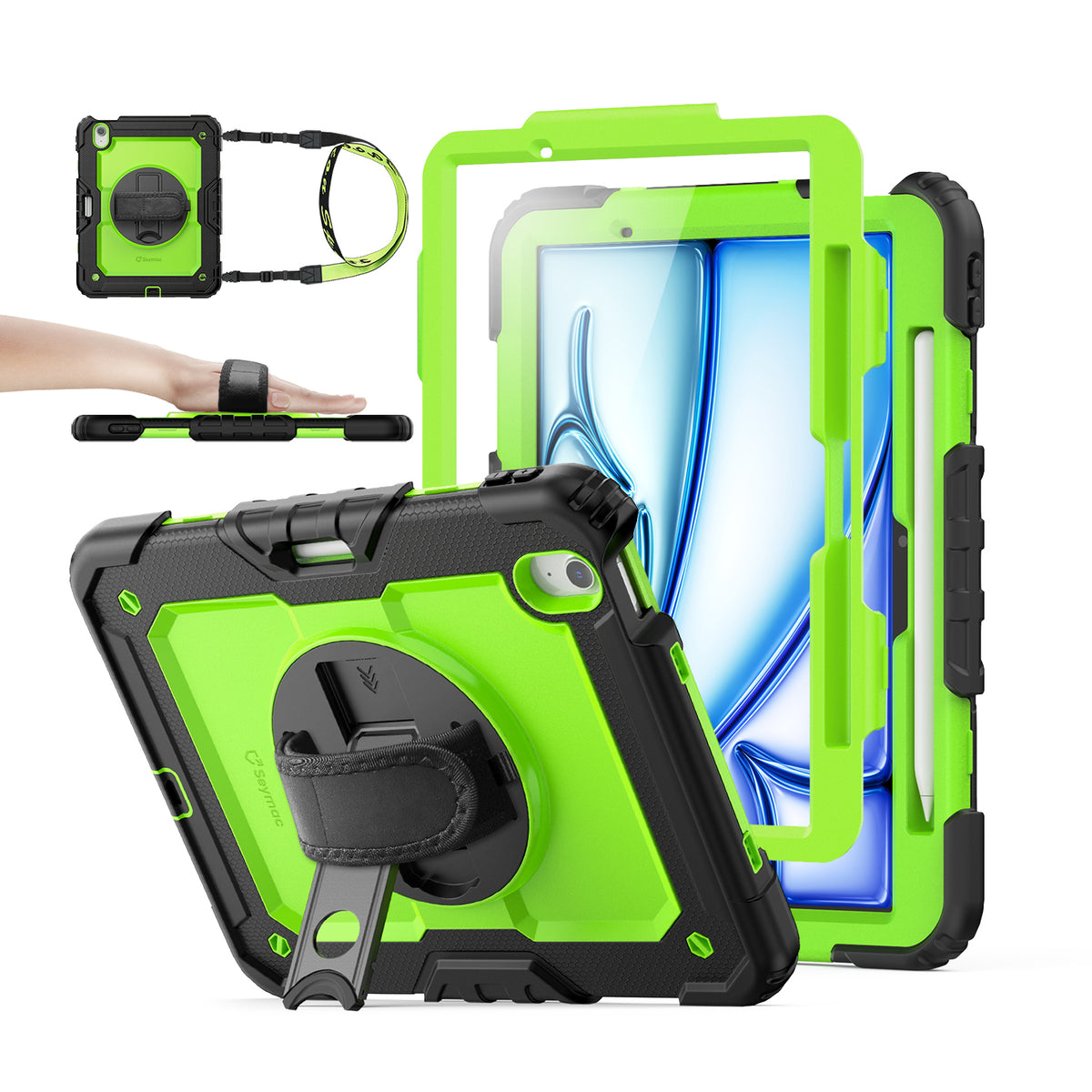 iPad Air 11-Inch (M4/M2/M3) rugged case with hand strap, Lime Green