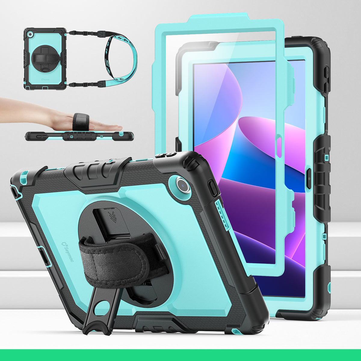 Lenovo Tab M10 10.1-Inch (2025) rugged case with hand strap, SkyBlue