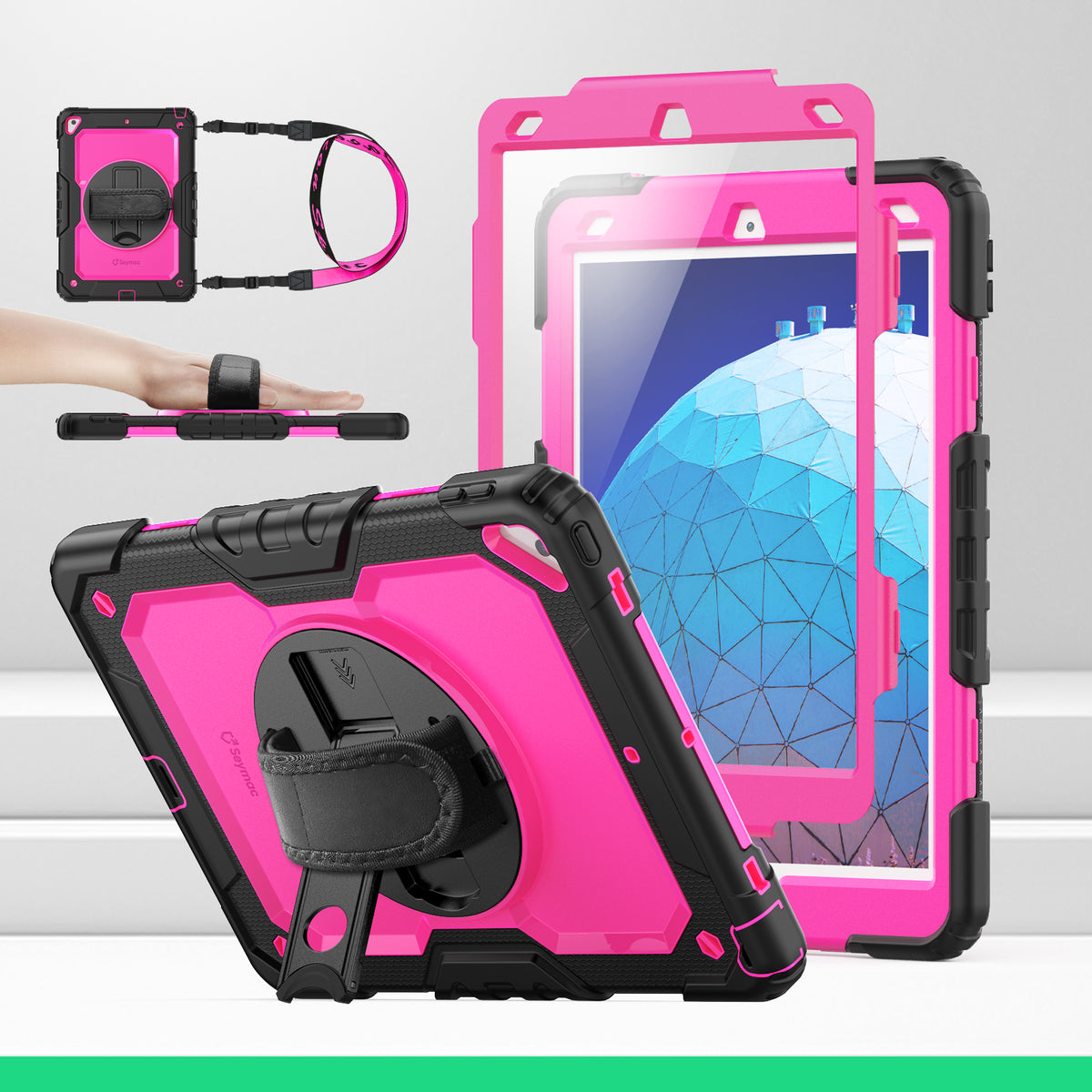 iPad Air (3rd Gen) 10.5-Inch rugged case with hand strap, DeepPink