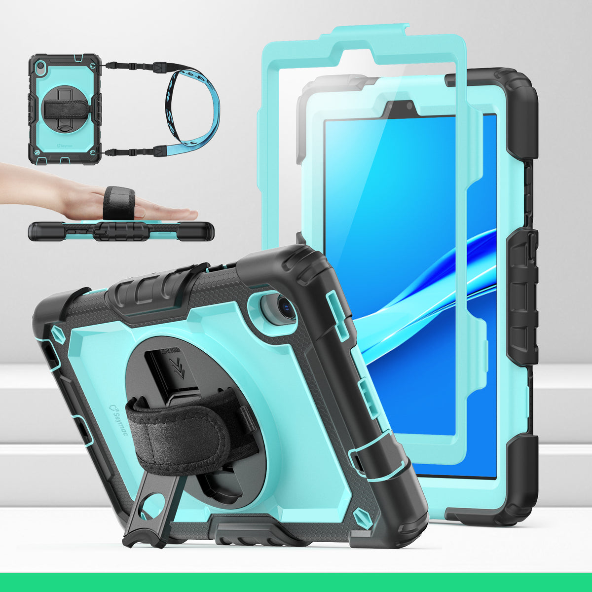Lenovo Tab M8 (2nd/3rd) 8-Inch rugged case with hand strap, SkyBlue