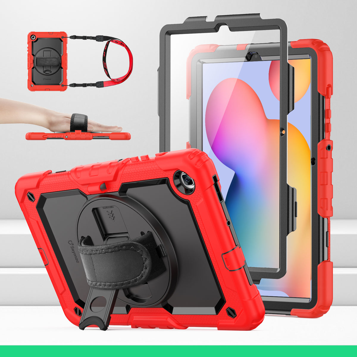 Samsung Galaxy Tab S6 Lite 10.4 Inch rugged case with hand strap, Red