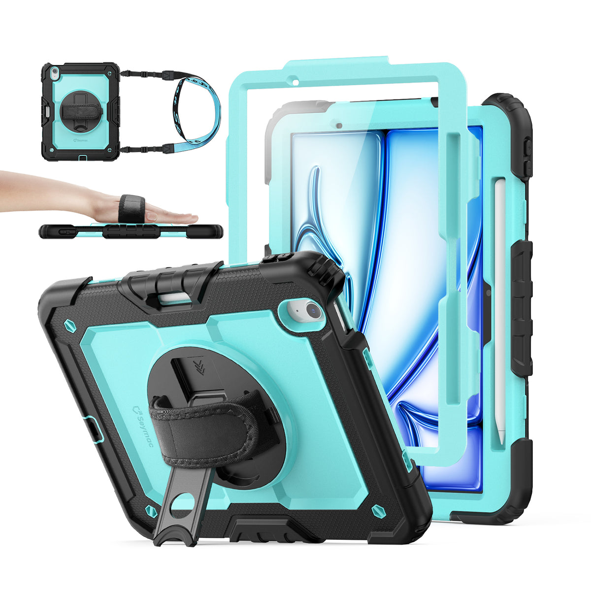 iPad Air 11-Inch (M4/M2/M3) rugged case with hand strap, SkyBlue