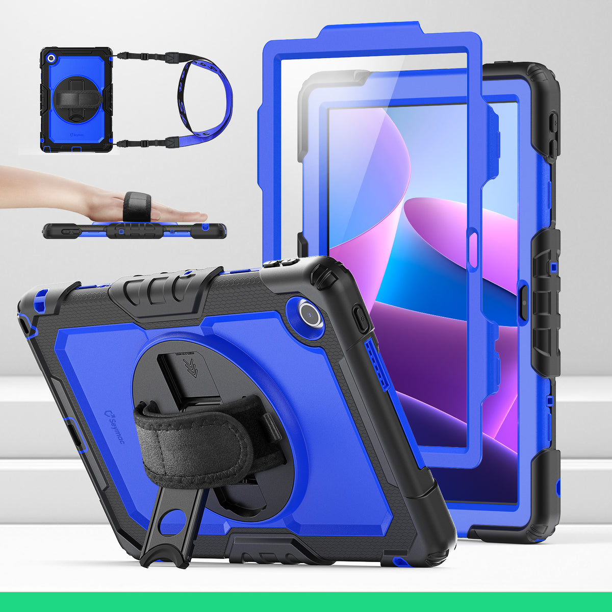 Lenovo Tab M10 10.1-Inch (2025) rugged case with hand strap, Blue