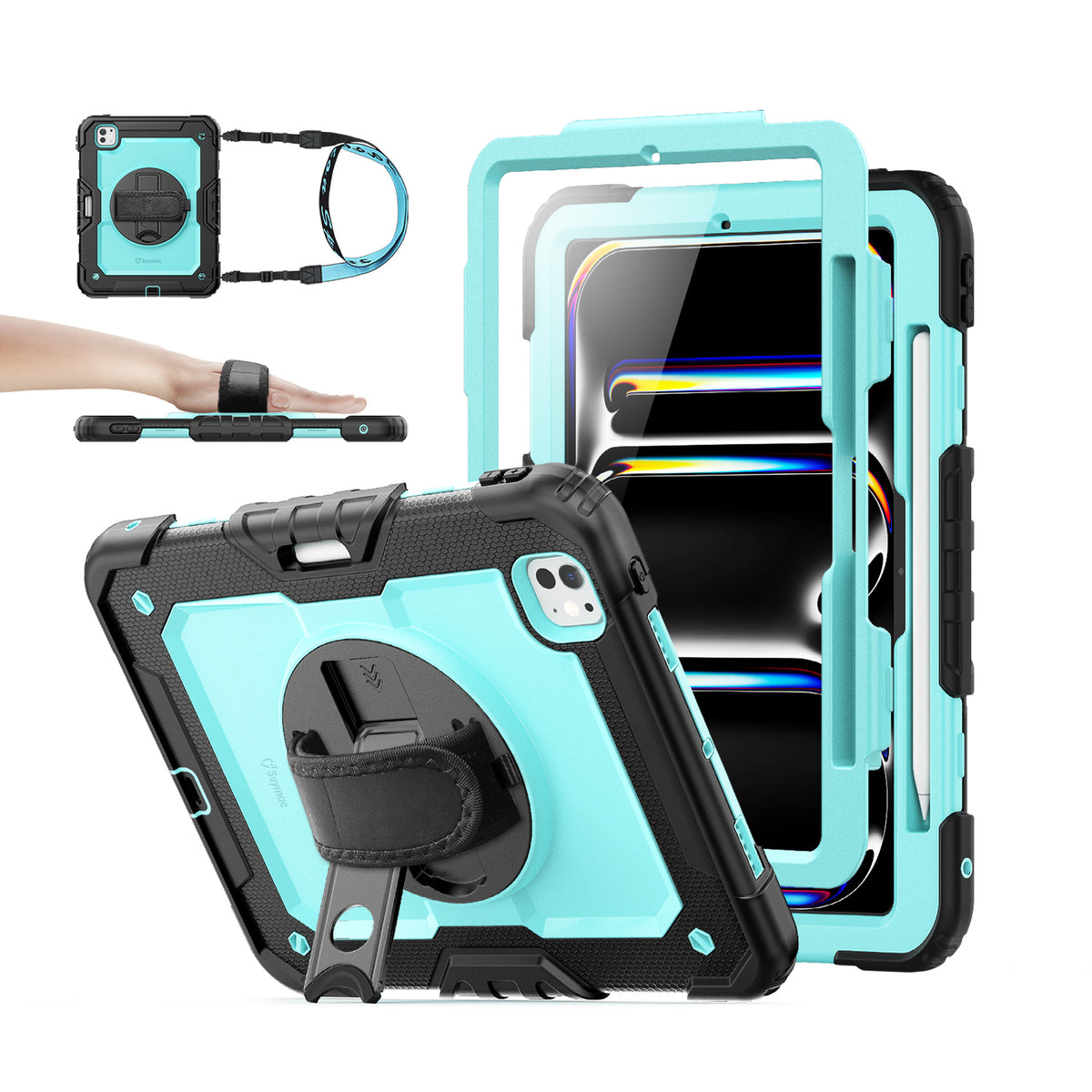 iPad Pro 11 Inch (M5/M4) rugged case with hand strap, SkyBlue