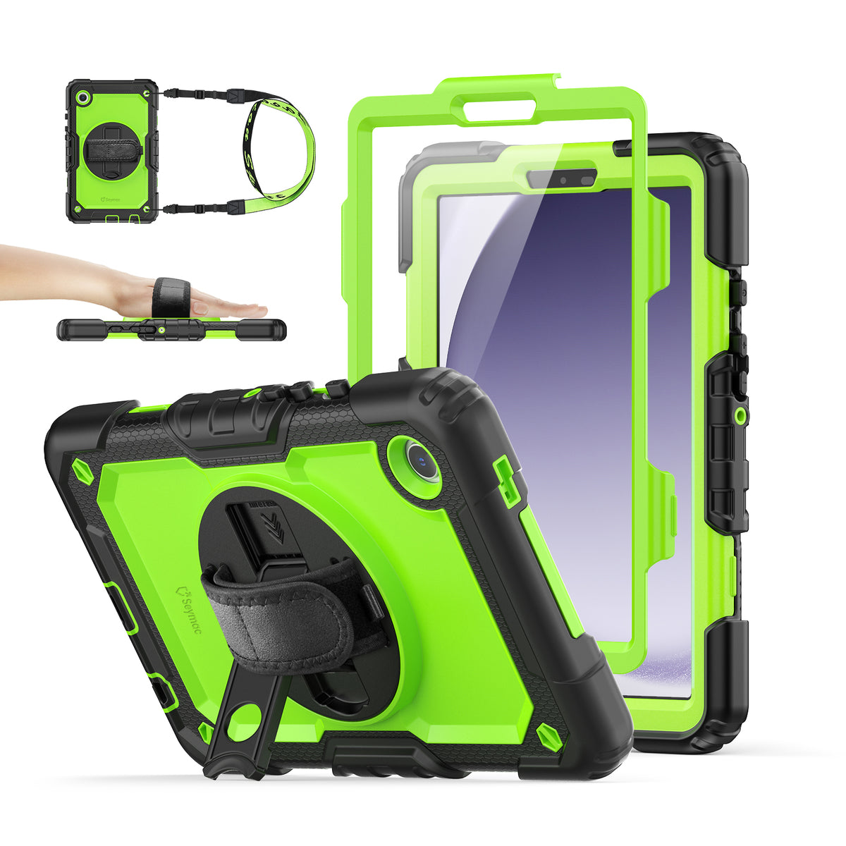 Samsung Galaxy Tab A9 8.7-Inch rugged case with hand strap, Lime Green