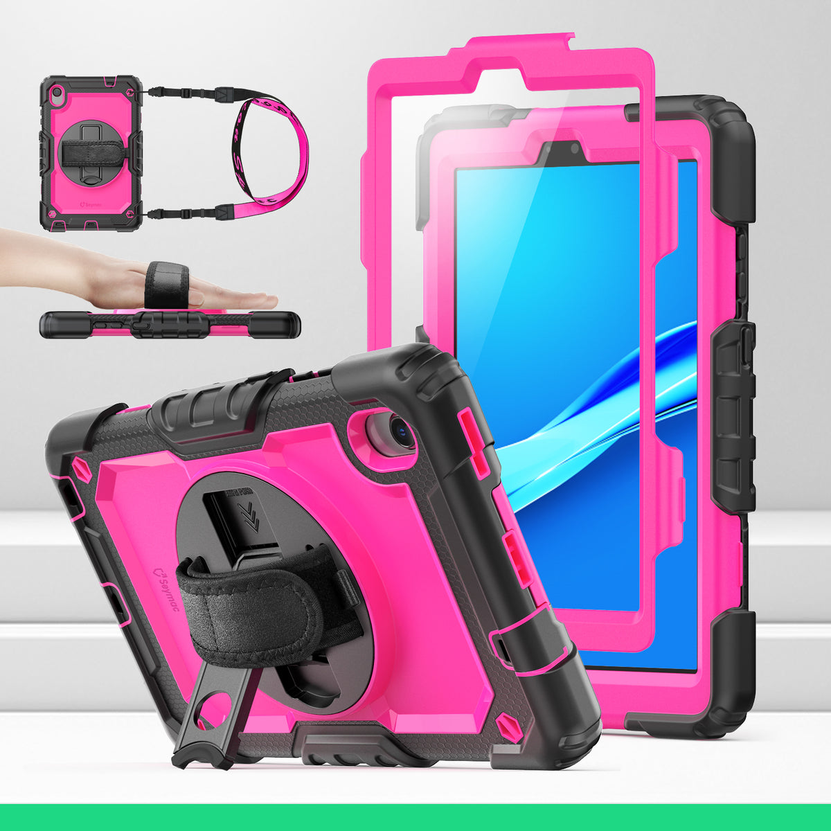 Lenovo Tab M8 (2nd/3rd) 8-Inch rugged case with hand strap, DeepPink