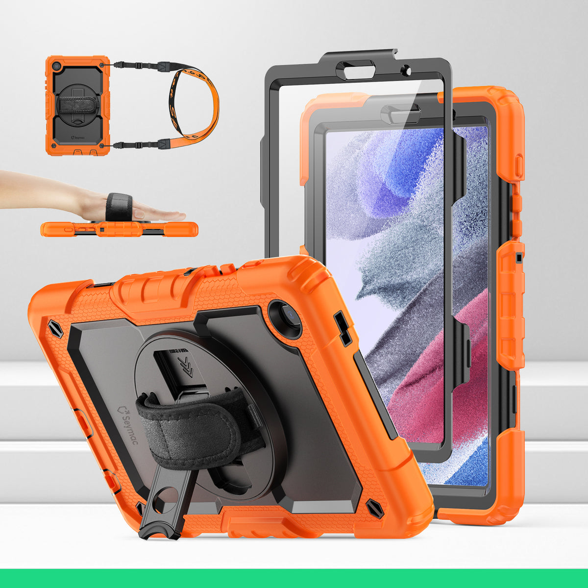 Samsung Galaxy Tab A7 Lite 8.7-Inch rugged case with hand strap, Orange