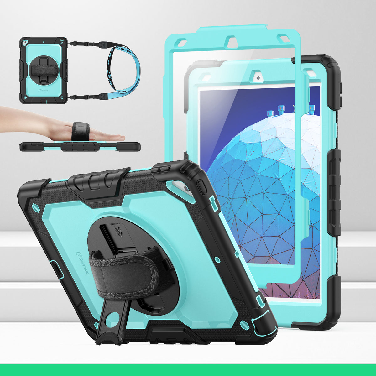 iPad Air (3rd Gen) 10.5-Inch rugged case with hand strap, SkyBlue