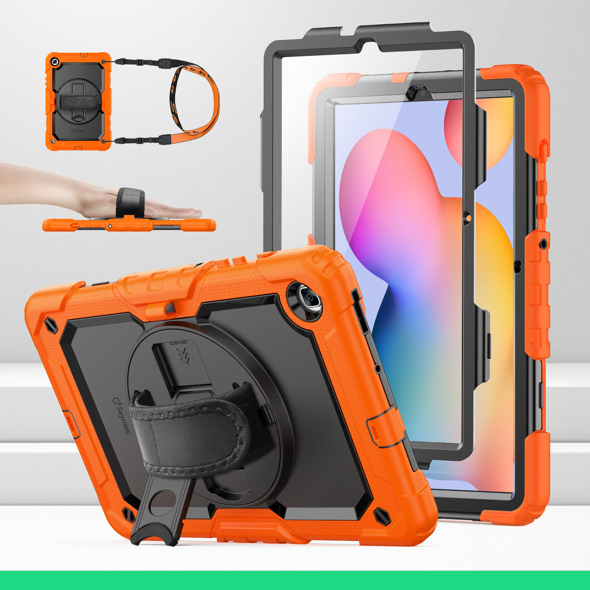 Samsung Galaxy Tab S6 Lite 10.4 Inch rugged case with hand strap, Orange