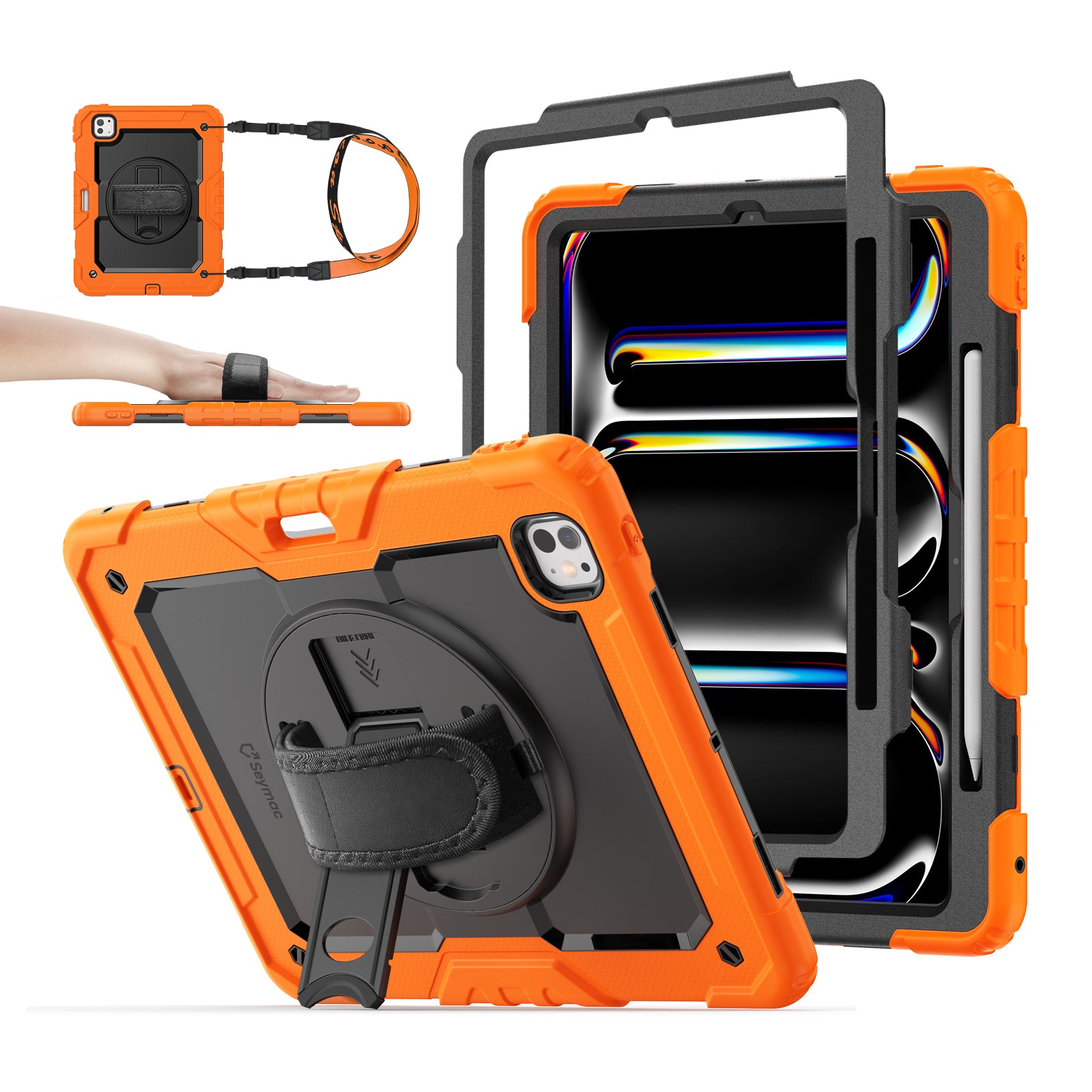 iPad Pro 13 Inch (M5/M4) Rugged Case with Adjustable Hand Strap